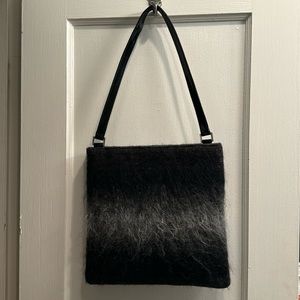 Rafe New York Grey and Black Grey Tweed with Fuzzy Texture Accents Handbag
